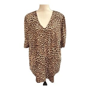 Suzanne Betro Weekend Top Womens 2X Brown Leopard Animal Print Tunic Stretch
